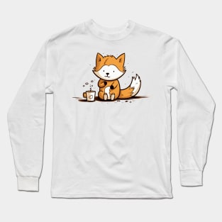 Coffee Lover Addict Fox Cute Caffeine Obsessed Long Sleeve T-Shirt